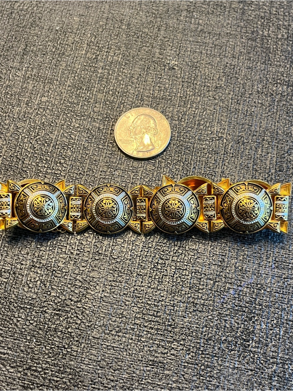 Gold Medallion-Link Bracelet with Ornate Detailing - Women Jewelry